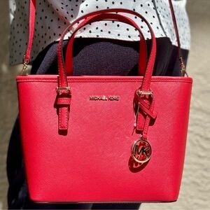 Michael Kors Jet Set Travel Extra-Small Top Zip Tote Bag Bright Red